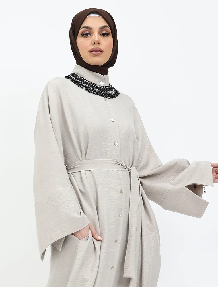 Stone Linen Feel Mandarin Shirt